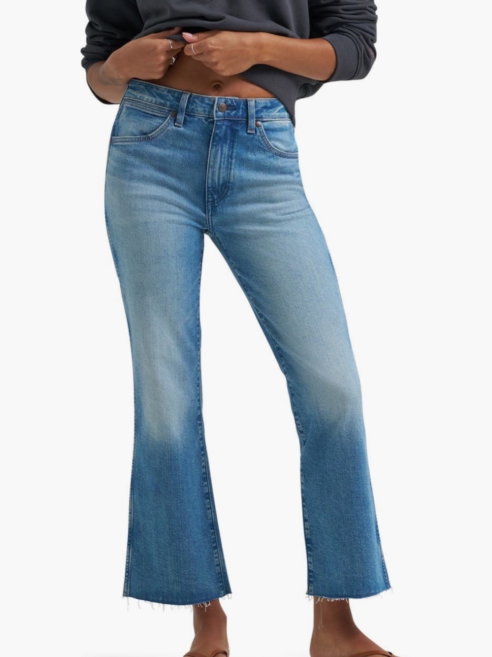 Wrangler Raw Hem High Waist Kick Flare Jeans - Picture 5 of 6